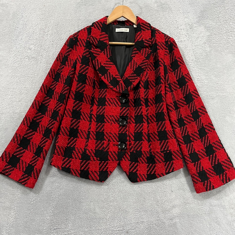 Coldwater Creek Jacket Womens 12 Plaid Black Red Preppy Academia Career Festival